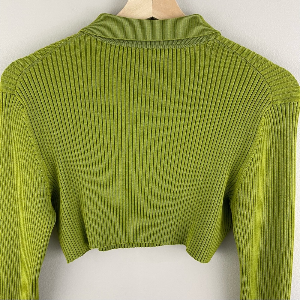 CABLE & GAUGE Y2K 90’s Vibes Green Ribbed Rhinestone Half Zip Cropped Sweater - Picture 10 of 10
